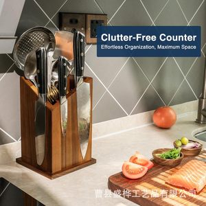 Bloc à couteaux magnétique en bois massif pour comptoir de cuisine, boîte de rangement avec 5 aimants puissants pour une fixation sécurisée des couteaux - Product Image 3