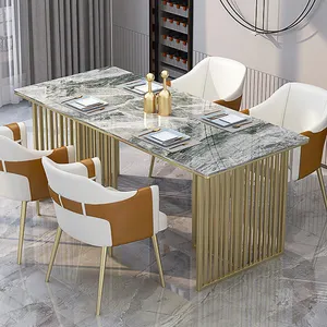 Italiano nordico moderno minimalista mobili per la casa cucina ristorante struttura dorata rettangolare piano in marmo tavolo da pranzo Set