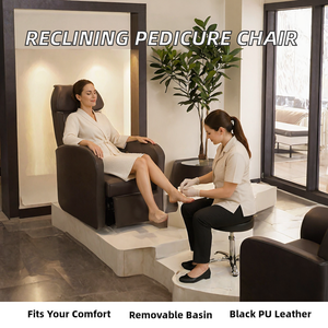 Sillón de Pedicura Reclinable Comercial de Cuero Negro, Mueble de Spa para Manicura con Lavabo para Pies Extraíble, Ajustable, para Uso en Salón - Product Image 2