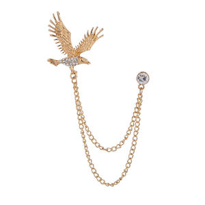 Strass Broschen Männer Metall Quaste Kette Anstecknadeln für Herren Anzug Zubehör Gold <span class=keywords><strong>Eagle</strong></span> <span class=keywords><strong>Vintage</strong></span> Brosche <span class=keywords><strong>Pin</strong></span> Abzeichen Männer Schmuck - Product Image 1
