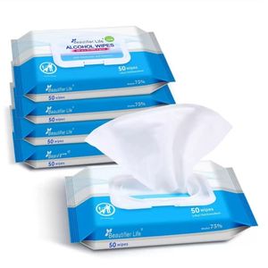 Logo personnalisé d'usine OEM 75% lingettes humides d'alcool 50 pièces de stérilisation de désinfection polyvalente écologique pour le bureau, la maison et la <span class=keywords><strong>voiture</strong></span> - Product Image 1