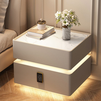Mesita de Noche Inteligente de Madera Maciza con Cerradura RFID, Estilo Europeo Clásico con Compartimento Secreto Oculto para Almacenamiento