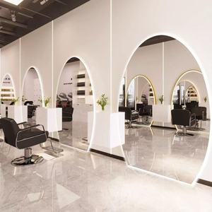 Miroir de salon LED moderne pleine longueur, miroir de vanité ovale en verre, interrupteur tactile, fixation murale pour salon de coiffure et institut de beauté - Product Image 5