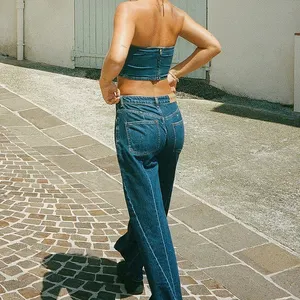 Оптовая продажа, индивидуальные высококачественные повседневные модные Свободные мешковатые джинсы с широкими штанинами для женщин