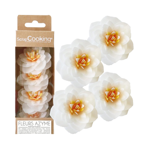 ScrapCooking 4 Camélias Blancs Azyme Fleurs Comestibles Décoration de Gâteaux et de Fleurs Cupcakes Pâtisseries Anniversaire Chine 5,5 cm 2292 - Product Image 1
