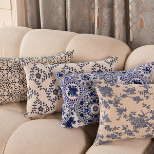 <span class=keywords><strong>Housse</strong></span> de coussin carrée à motif de porcelaine bleue et blanche, 1 pièce, 100% Polyester, pour salons, décoration de la maison - Product Image 4