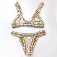 Ensemble bikini sexy en crochet pour femme 2026, coupe classique, bas brésilien blanc, maillot de bain avec strass, jolies culottes string faites à la main