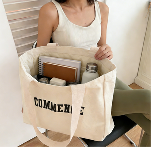 Milieuvriendelijke fabrieksgemaakte opvouwbare shopper tas van dikke stof, blanco katoenen canvas, grote custom tote shopping tas - Product Image 2