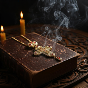 HT Orthodoxes Jesus-Kreuz-Anhänger, Vergoldeter Zinklegierungs-Anhänger, Kronen-Oberteil, Christliche Religiöse Dekoration, Geschenkbox, Hochzeit, Gebet - Product Image 1