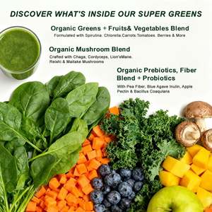 Superalimento Orgánico en Polvo Super Greens, Frutas, Verduras, Hongos y Probióticos, Suplemento para Apoyar la Energía - Product Image 3