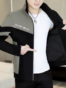 Blouson <span class=keywords><strong>bomber</strong></span> décontracté pour <span class=keywords><strong>homme</strong></span>, style coréen, col montant, coupe ajustée, en laine, zippé, avec doublure fine en fourrure, effet délavé, coupe-vent, rayé, Printemps Automne - Product Image 3