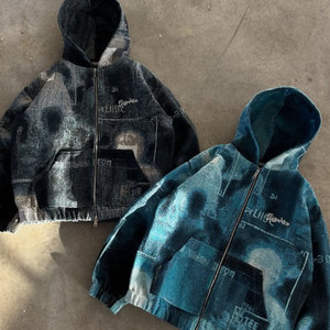 Felpa con Cappuccio Vintage in Denim Pesante con Zip Intera, Taglio Grezzo, Stampa Grafica Integrale e Stile Street - Product Image 3