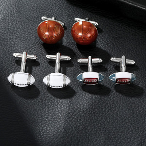 Boutons de manchette en cuivre de style sportif <span class=keywords><strong>pour</strong></span> hommes, accessoires élégants en forme de ballon de <span class=keywords><strong>basket</strong></span> et de rugby <span class=keywords><strong>pour</strong></span> costumes et chemises, idéaux <span class=keywords><strong>pour</strong></span> les cadeaux - Product Image 1