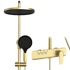 Ensemble <span class=keywords><strong>de</strong></span> douche mural au design moderne et épuré, finition chromée brossée, avec barre coulissante, sans douchette supérieure, pour projets hôteliers et petits appartements, avec mitigeur à <span class=keywords><strong>bouton</strong></span> - Product Image 1
