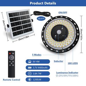 Luces Solares para Interiores y Exteriores, 5 Modos, Sensor de Movimiento, Lámpara Solar para Cobertizo con Control Remoto, IP65 Impermeable, para Granero, Gazebo, Patio, Garaje - Product Image 3