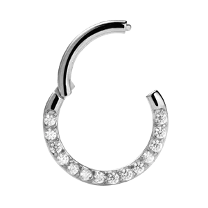 Giometal Astm F136 Piercing Titanium Voorkant Gemmed Scharnierende Segment Ring Septum Clicker Neus Sieraden Daith Piercing Voor Vrouwen
