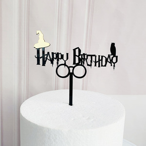 Decorazione per Cupcake a Tema Magico Nero e Oro per Halloween, Topper per <span class=keywords><strong>Torta</strong></span> di Compleanno - Product Image 2