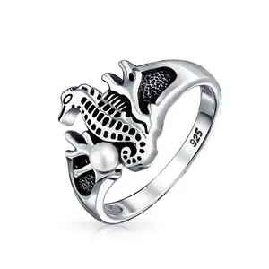 Sea Life Beach Coral Reef Seahorse Ring 925 Sterling Silver 1MM Band