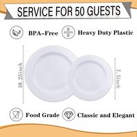 100 Assiettes en plastique blanches - Assiettes jetables robustes pour Noël/Pâques/Fêtes/Mariages - Saturent 50 invités 10,25 pouces et 7,5 pouces