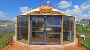In legno massello eco-friendly mongolo <span class=keywords><strong>Yurt</strong></span> tenda con tessuto di tela in PVC impermeabile e telaio in legno per quattro stagioni - Product Image 6