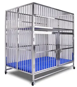 LIZE Pet köpek katlanır kafes hayvan nefes düğmesi ev Kennels lüks Metal tepsi 304 paslanmaz çelik küçük hayvanlar kafes gümüş - Product Image 3