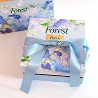 Boîte cadeau rigide personnalisée Forest Packing avec couvercle et base, estampage à chaud or, ruban imprimé floral pour mariages, fête des mères, anniversaires