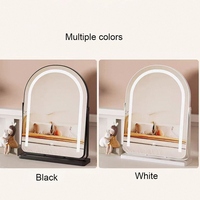 Modern for Arch Shape LED Lighted Touch Switch Freestanding Makeup Mirror Metal Frame Glass Personalized Desktop Cosmetic
