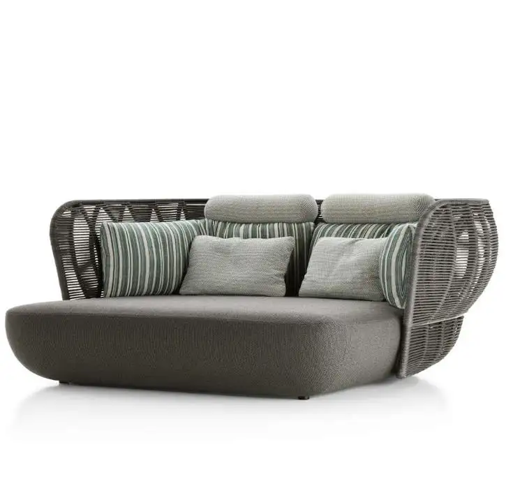 イタリアデザイン2人掛け屋外寝椅子ガーデンロープ織りソファベッド