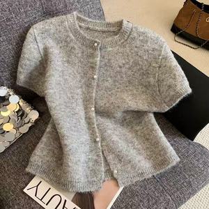 Women Short Sleeve Knitted <b>Cardigan</b> Sweater Buttons Simple Style Anti Pilling <b>Spring</b> Summer Fashion - Product Image 1