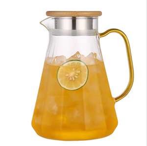 เหยือกแก้วโบโรซิลิเกตสีเหลืองอำพัน พร้อมฝาปิด สไตล์คลาสสิก สำหรับน้ำร้อน/น้ำเย็น ความจุ 1500/2000 มล. ใช้กับน้ำเดือดได้ - Product Image 6