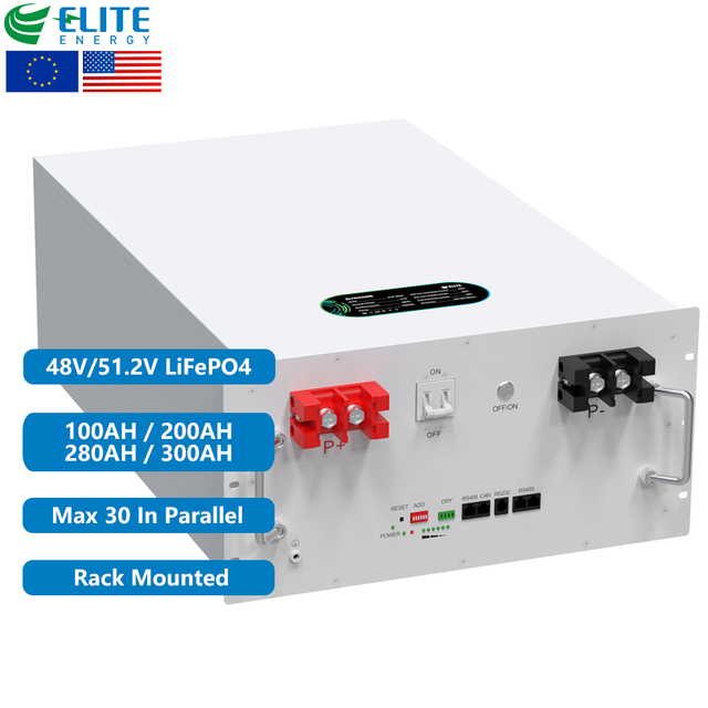 LiFePO4 LFP Lithium Ion Iron Phosphate Battery 48V 51.2V 100Ah 200Ah 280Ah 300Ah Rack Mounted Home Energy Storage System Battery