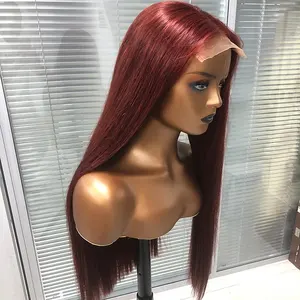 Fábrica 33 # Colorido Cabelo Humano Lace Front Peruca 99J 13X4 Vermelho Atacado Virgin Cutícula Alinhado Cabelo Hight Density Lace Wigs