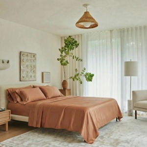 Parure de <span class=keywords><strong>lit</strong></span> quatre pièces en tissu de fibre de bambou rose pâle, absorbant l'humidité, durable, avec drap-housse, idéale pour la famille - Product Image 2