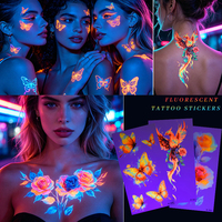Tatouages Temporaires Papillons et Fleurs – Peinture Corporelle Réactive aux Lumières Noires – Accessoires de Festival Lumineux dans l'Obscurité pour Fêtes