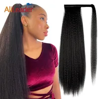 Alileader Afro Kinky Yaki Rechte Pony Staarten Extension Wrap Rond Haarstukken Hittebestendige Synthetische Paardenstaart Voor Zwarte Vrouwen