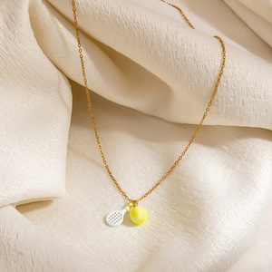 Collier pendentif tennis en acier inoxydable plaqué or 18 carats, chaîne claviculaire pour femme, bijoux de sport, cadeau - Product Image 3