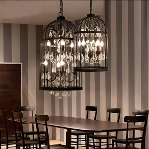 Trending Pendant Lamp Restaurant bar Outdoor Retro Black Crystal Bird <b>Cage</b> Chandelier - Product Image 3