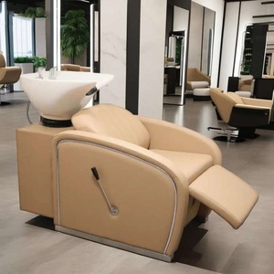 Nouveau mobilier de salon de beauté moderne : lit de lavage avec bac en céramique et design doré - Product Image 3