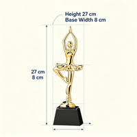 Trofeo de Bailarina Ecológico Chapado en Oro Personalizado, Premio de Danza Clásica con Base Negra y Logotipo Grabado Personalizado para Competencia de Danza