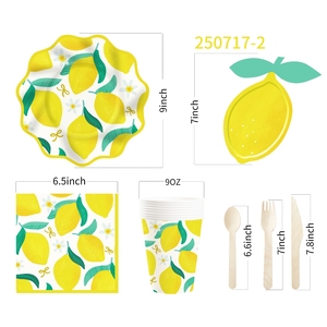DAMAI - Vajilla Desechable de Papel para Fiestas de Cumpleaños Infantiles, con Diseño de Limón Amarillo, para Picnic y Campamento, Servilletas, Vasos y Platos - Product Image 6