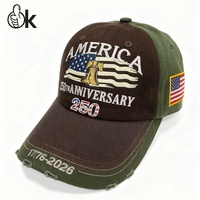 Gorra de Béisbol de 6 Paneles con Ala Ancha Gris, Precio Bajo de Fabricante 2026, 250 Aniversario de EE. UU., Sin Estructura, Forro de Algodón, Gorra Barbas