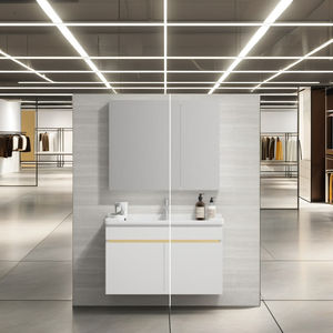 Modern 60\" Double Sink Bathroom Vanity LED <strong>Bath</strong> Mirror Four Seasons Design Solid Wood <strong>MDF</strong> Case Lacquer Door <strong>Panel</strong> for Villas - Product Image 2