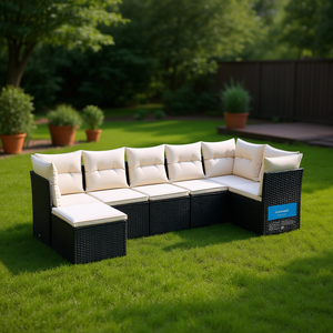 Modular Garden <b>Sofa</b> <b>Set</b> Black PE Rattan Outdoor Furniture Durable Contemporary Design - Product Image 2