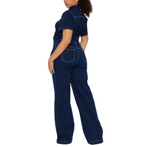 Women's Loose Casual Short-sleeved Pocket Slim-fit Denim Jumpsuit Wide-leg <b>Pants</b> Fashion - Product Image 6