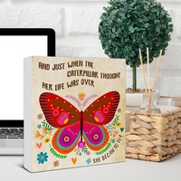 Panneau décoratif de table en PVC imprimé UV, motif papillon totem, citation inspirante « Break Cocoon Become », ornement de bureau pour la maison et le bureau