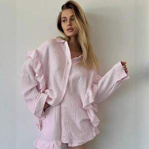 En Existencia, Ropa <span class=keywords><strong>de</strong></span> Dormir para Mujer, Camisón Transpirable, Conjunto <span class=keywords><strong>de</strong></span> Pijama 100% Algodón, Ropa <span class=keywords><strong>de</strong></span> Estar en Casa, Conjunto <span class=keywords><strong>de</strong></span> Pijama con Volantes para Mujer - Product Image 5