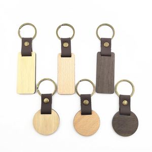 Wholesale <b>Custom</b> Digital Photo Cherry Walnut Wood <b>Keychains</b> with PU Leather Strap Laser Engraved Logo Blank Wooden Keyring - Product Image 1