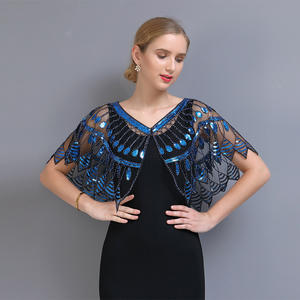 Selendang Jaring Geometris Wanita Era 1920-an, Cape Pesta Berpayet Manik-Manik, Bolero Flapper Gatsby, Penutup Gaun Pesta - Product Image 6