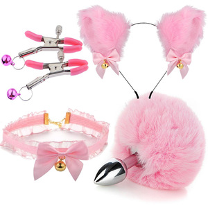 BDSM Animal Play Props Set 4 PCs Metal Fox Anal Plug Lace Collar Plush Hair Band Adultos Juguetes sexuales eróticos - Product Image 5