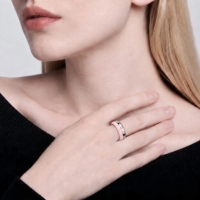 Bague en céramique haute technologie rose argentée avec accent en zircon transparent en acier inoxydable, bijoux unisexe, cadeau de mariage, vente en gros OEM ODM